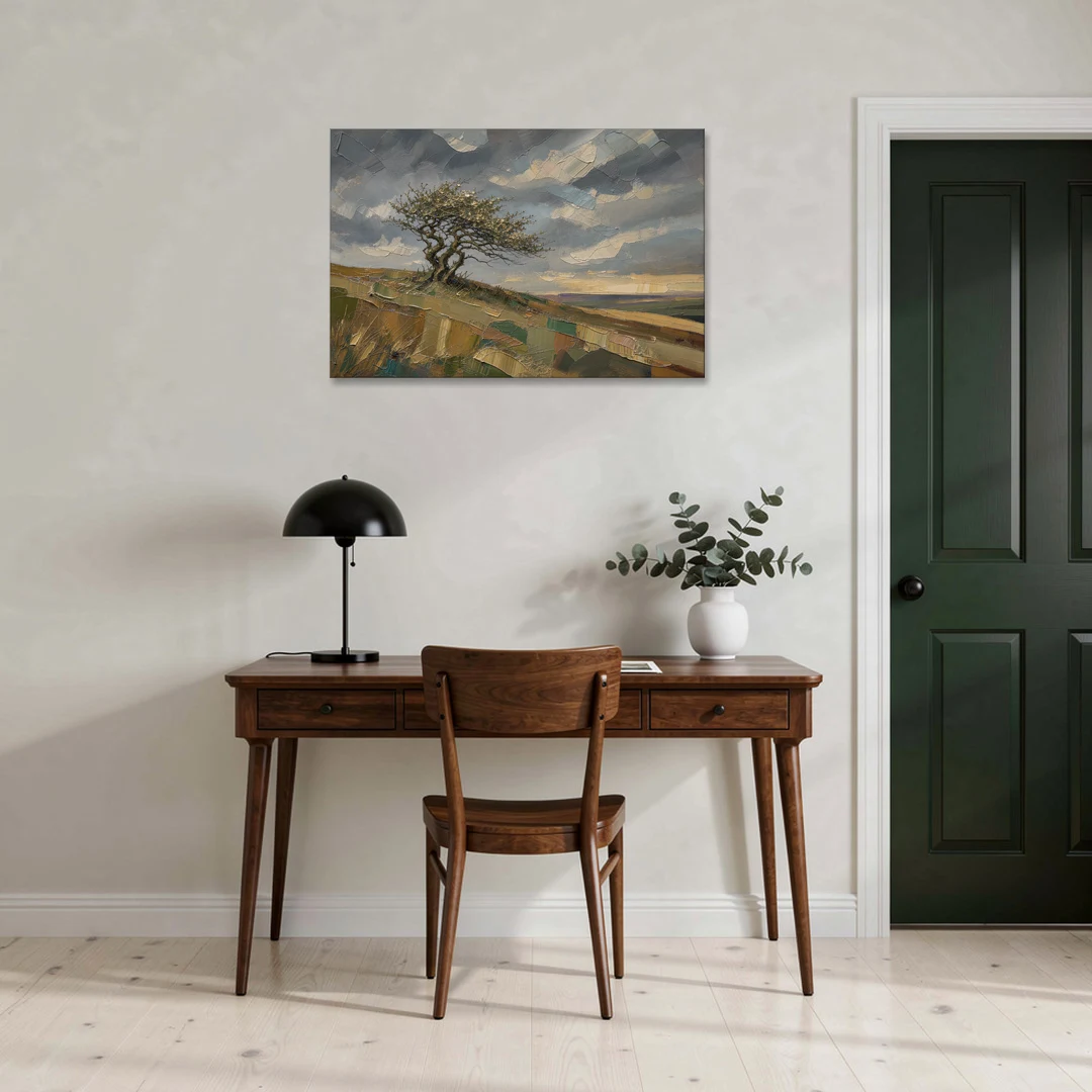 Earthy Tone Wall Art of a Windswept Hawthorn - Canvas Wall Art - Office - 36x24