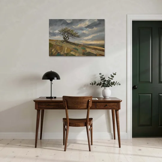 Earthy Tone Wall Art of a Windswept Hawthorn - Canvas Wall Art - Office - 36x24