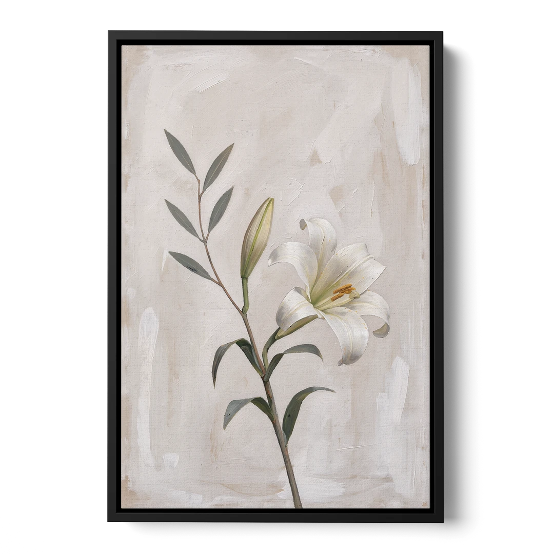 Easter Wall Decor with a Single White Lily - Black Framed Canvas Wall Art - Front
