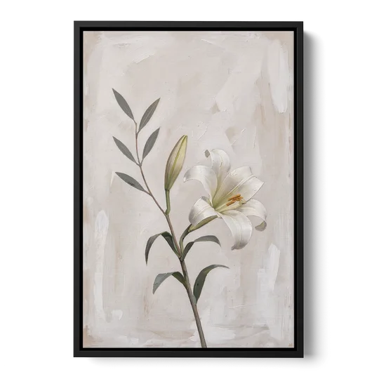 Easter Wall Decor with a Single White Lily - Black Framed Canvas Wall Art - Front