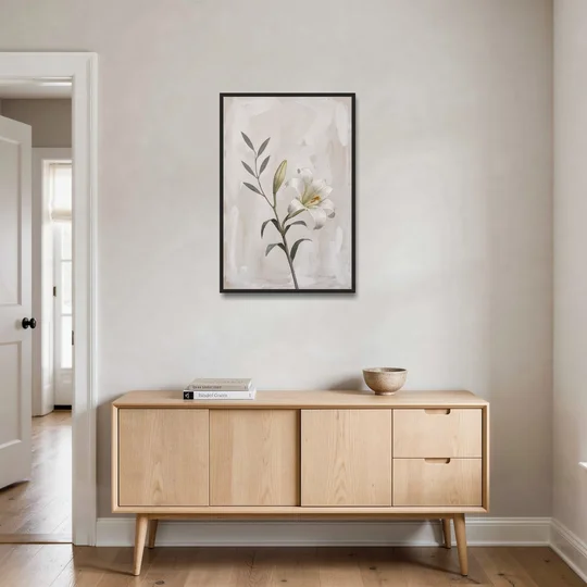 Easter Wall Decor with a Single White Lily - Black Framed Canvas Wall Art - Coffee Table - 24x36