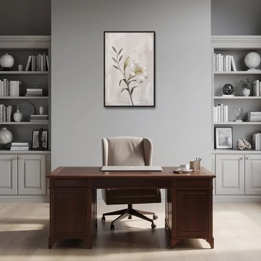 Easter Wall Decor with a Single White Lily - Black Framed Canvas Wall Art - Office - 24x36