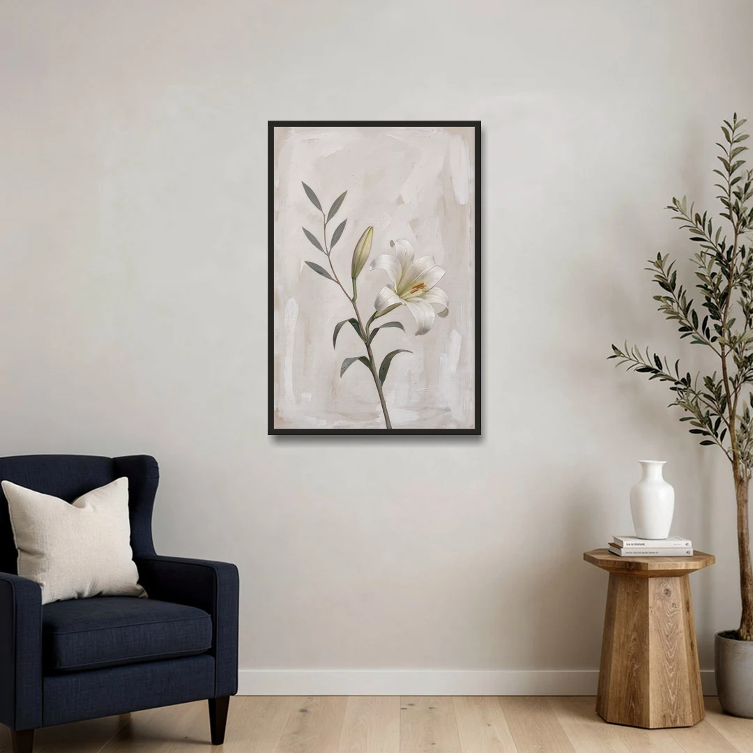 Easter Wall Decor with a Single White Lily - Black Framed Canvas Wall Art - Sofa - 24x36