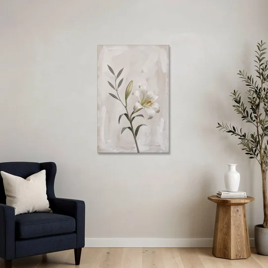 Easter Wall Decor with a Single White Lily - Canvas Wall Art - Sofa - 24x36