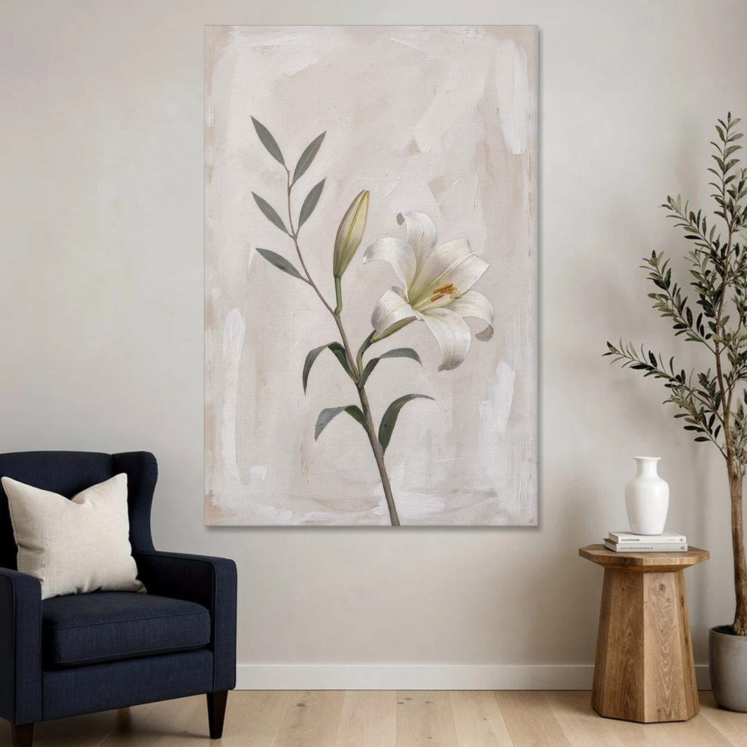 Easter Wall Decor with a Single White Lily - Canvas Wall Art - Sofa - 40x60
