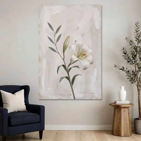 Easter Wall Decor with a Single White Lily - Canvas Wall Art - Sofa - 40x60