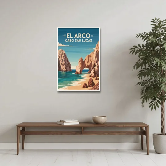 El Arco de Cabo San Lucas - White Framed Canvas Wall Art - Coffee Table - 24x36