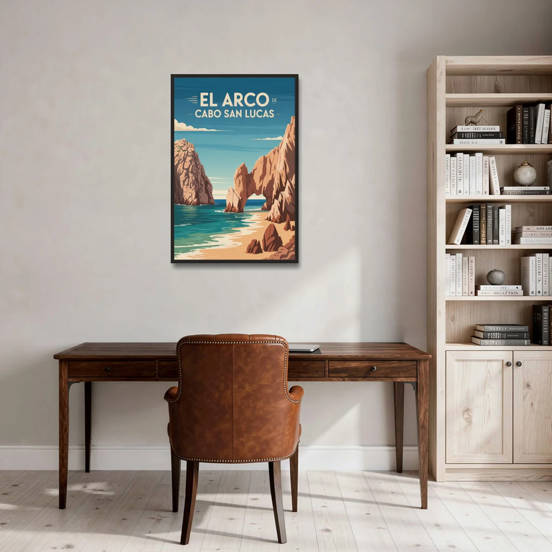 El Arco de Cabo San Lucas - Black Framed Canvas Wall Art - Office - 24x36