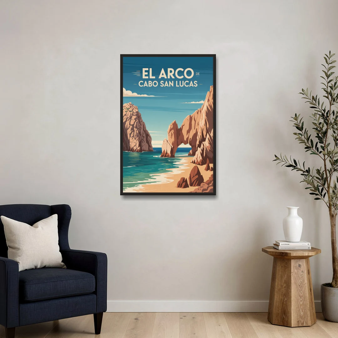 El Arco de Cabo San Lucas - Black Framed Canvas Wall Art - Sofa - 24x36