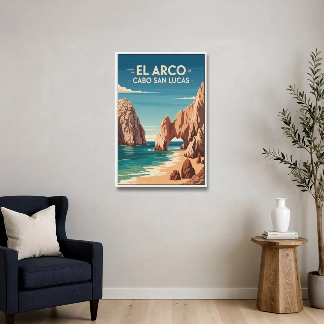 El Arco de Cabo San Lucas - White Framed Canvas Wall Art - Sofa - 24x36