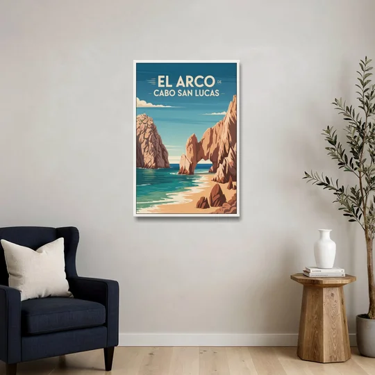 El Arco de Cabo San Lucas - White Framed Canvas Wall Art - Sofa - 24x36