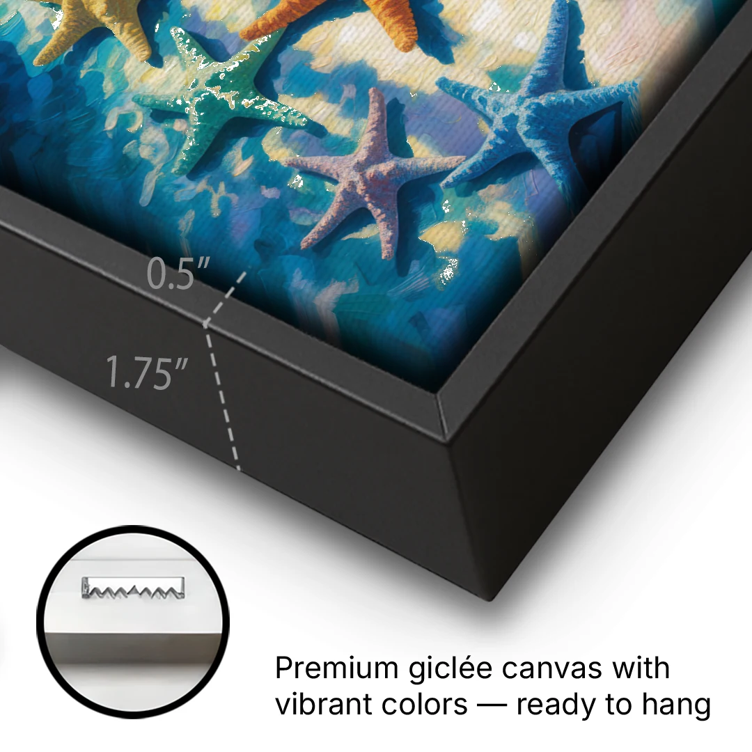 El Cielo Starfish Shallows - Black Framed Canvas Wall Art - Gallery Wrap Corner