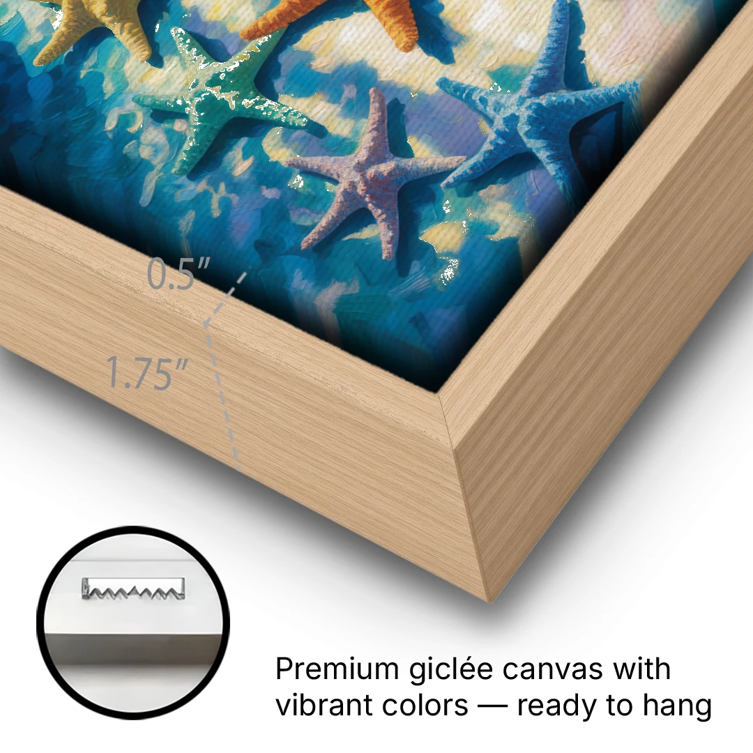 El Cielo Starfish Shallows - Oak Framed Canvas Wall Art - Gallery Wrap Corner