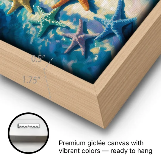 El Cielo Starfish Shallows - Oak Framed Canvas Wall Art - Gallery Wrap Corner