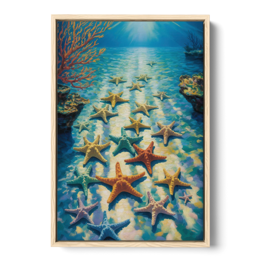 El Cielo Starfish Shallows - Oak Framed Canvas Wall Art - Front
