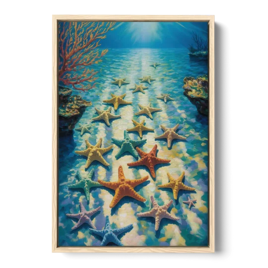 El Cielo Starfish Shallows - Oak Framed Canvas Wall Art - Front