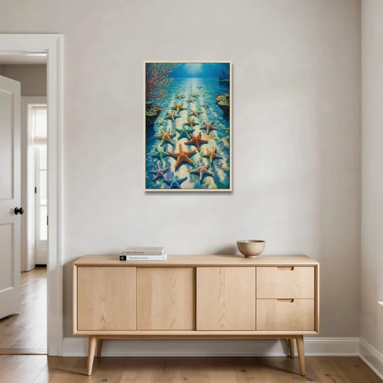 El Cielo Starfish Shallows - Oak Framed Canvas Wall Art - Coffee Table - 24x36