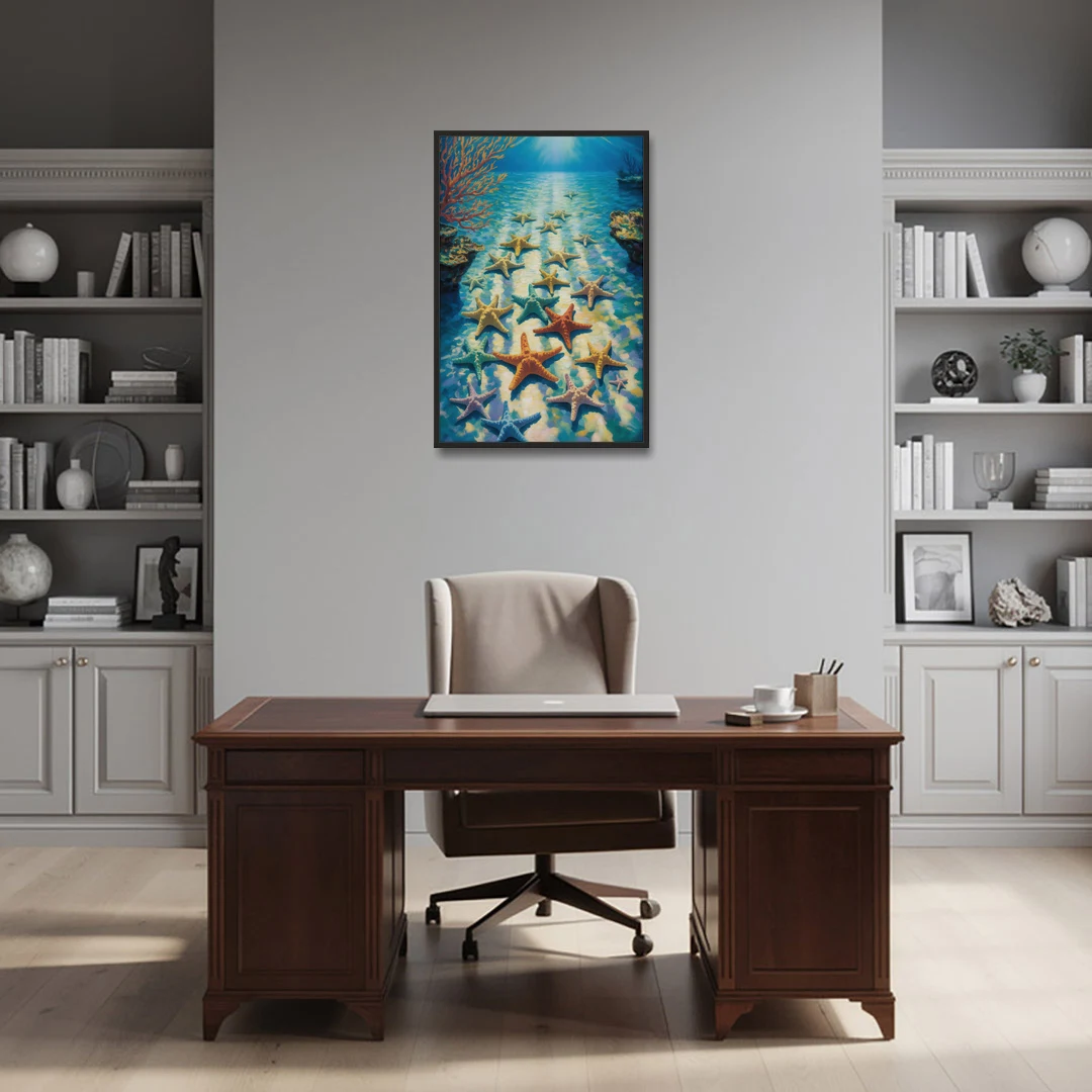El Cielo Starfish Shallows - Black Framed Canvas Wall Art - Office - 24x36
