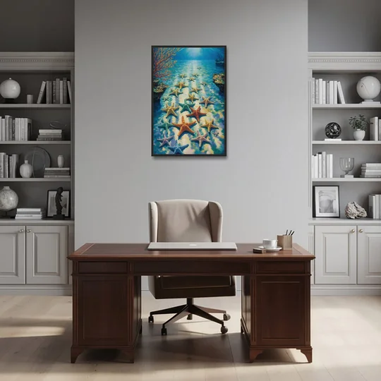 El Cielo Starfish Shallows - Black Framed Canvas Wall Art - Office - 24x36