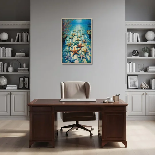 El Cielo Starfish Shallows - Oak Framed Canvas Wall Art - Office - 24x36