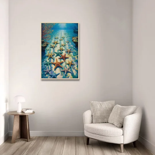 El Cielo Starfish Shallows - Oak Framed Canvas Wall Art - Sofa - 24x36