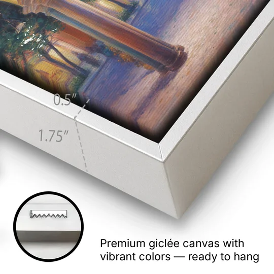El Jardín Evening - White Framed Canvas Wall Art - Gallery Wrap Corner