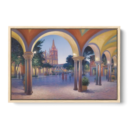 El Jardín Evening - Oak Framed Canvas Wall Art - Front