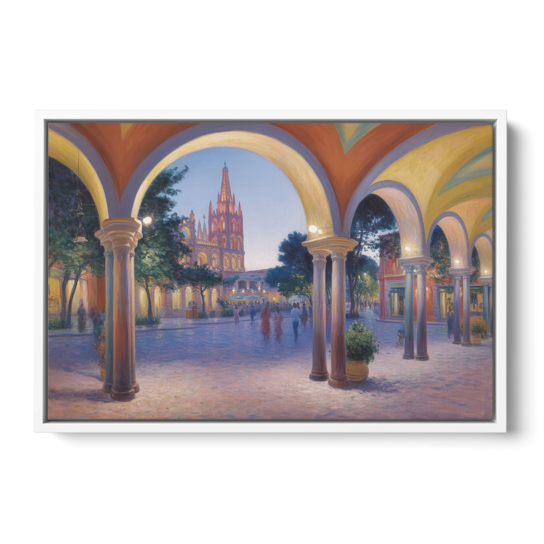 El Jardín Evening - White Framed Canvas Wall Art - Front