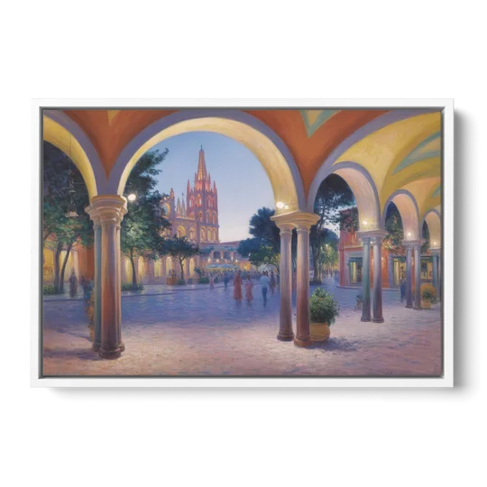 El Jardín Evening - White Framed Canvas Wall Art - Front