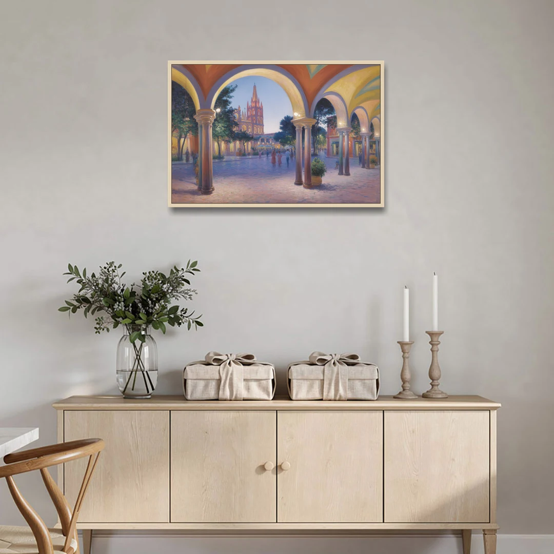 El Jardín Evening - Oak Framed Canvas Wall Art - Coffee Table - 36x24