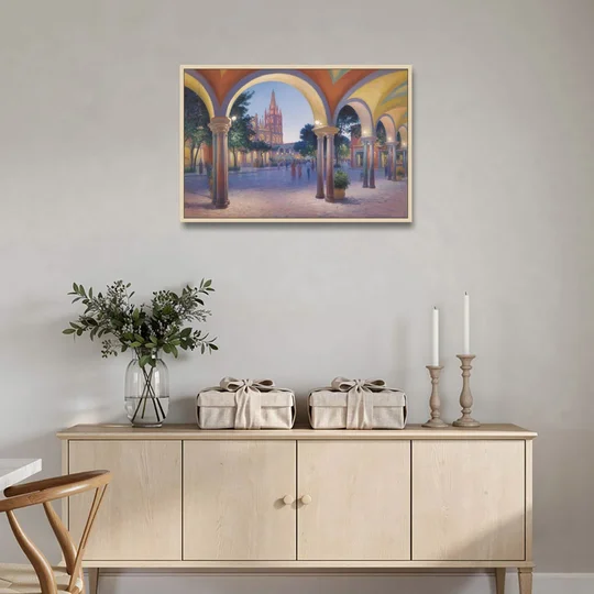 El Jardín Evening - Oak Framed Canvas Wall Art - Coffee Table - 36x24