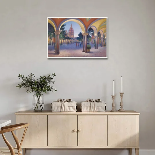 El Jardín Evening - White Framed Canvas Wall Art - Coffee Table - 36x24