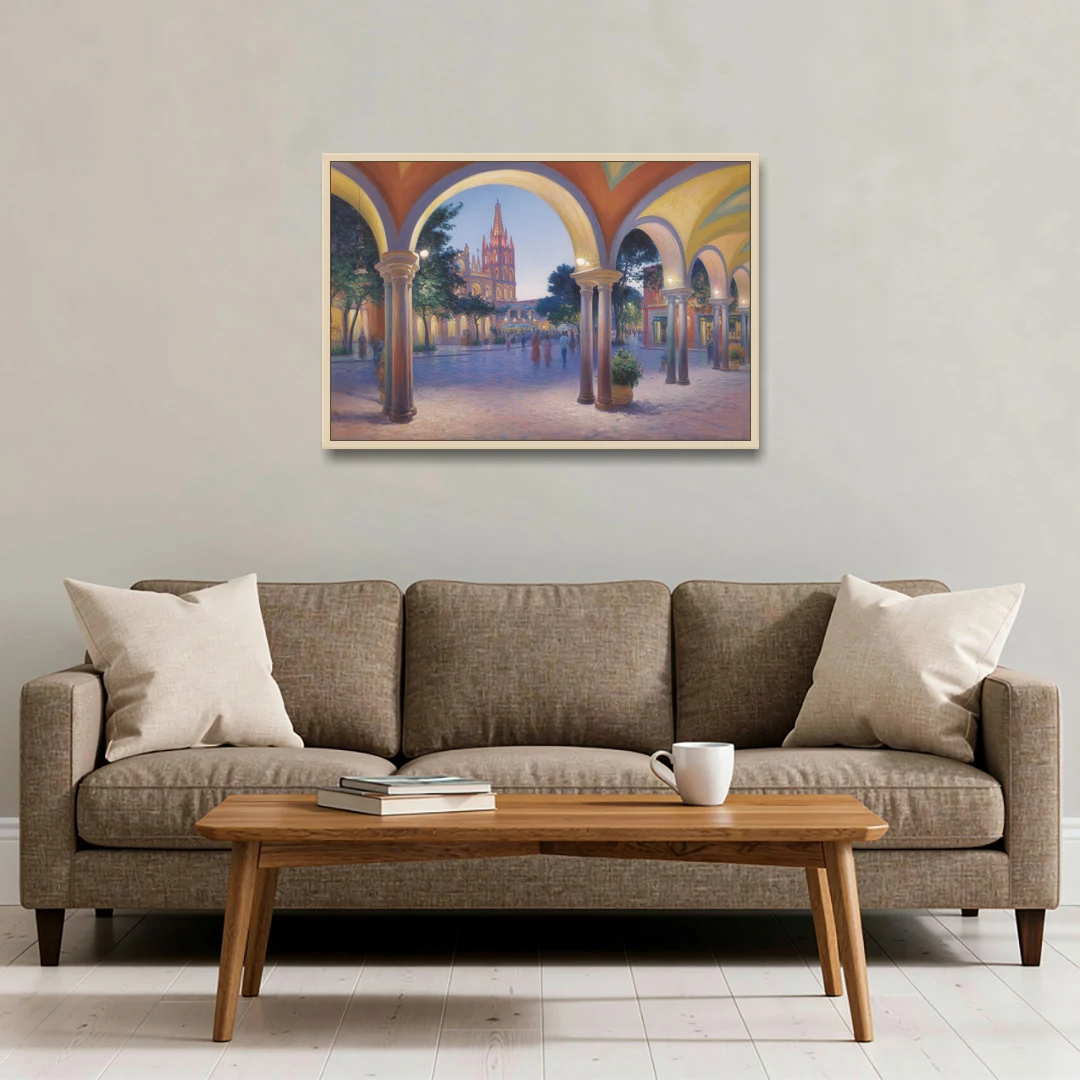 El Jardín Evening - Oak Framed Canvas Wall Art - Sofa - 36x24