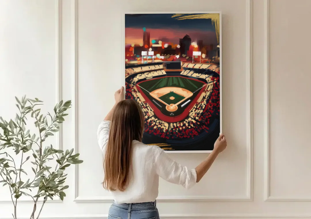 El Paso Chihuahuas Baseball canvas wall art being hung on a paneled wall
