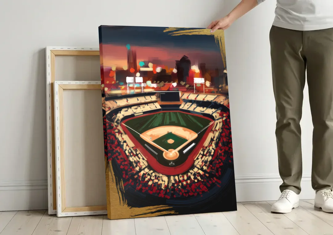 El Paso Chihuahuas Baseball canvas wall art leaning against a wall next to blank canvases