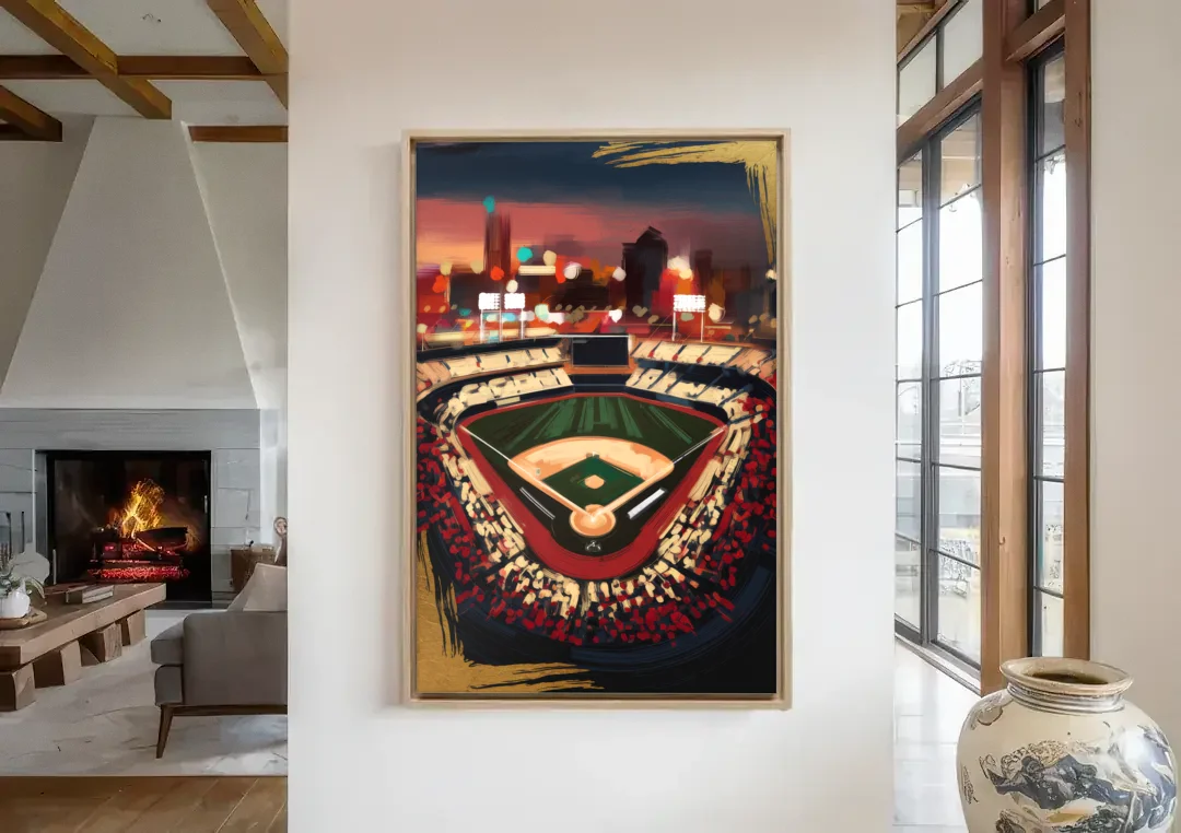 El Paso Chihuahuas Baseball canvas wall art in a living room with a fireplace