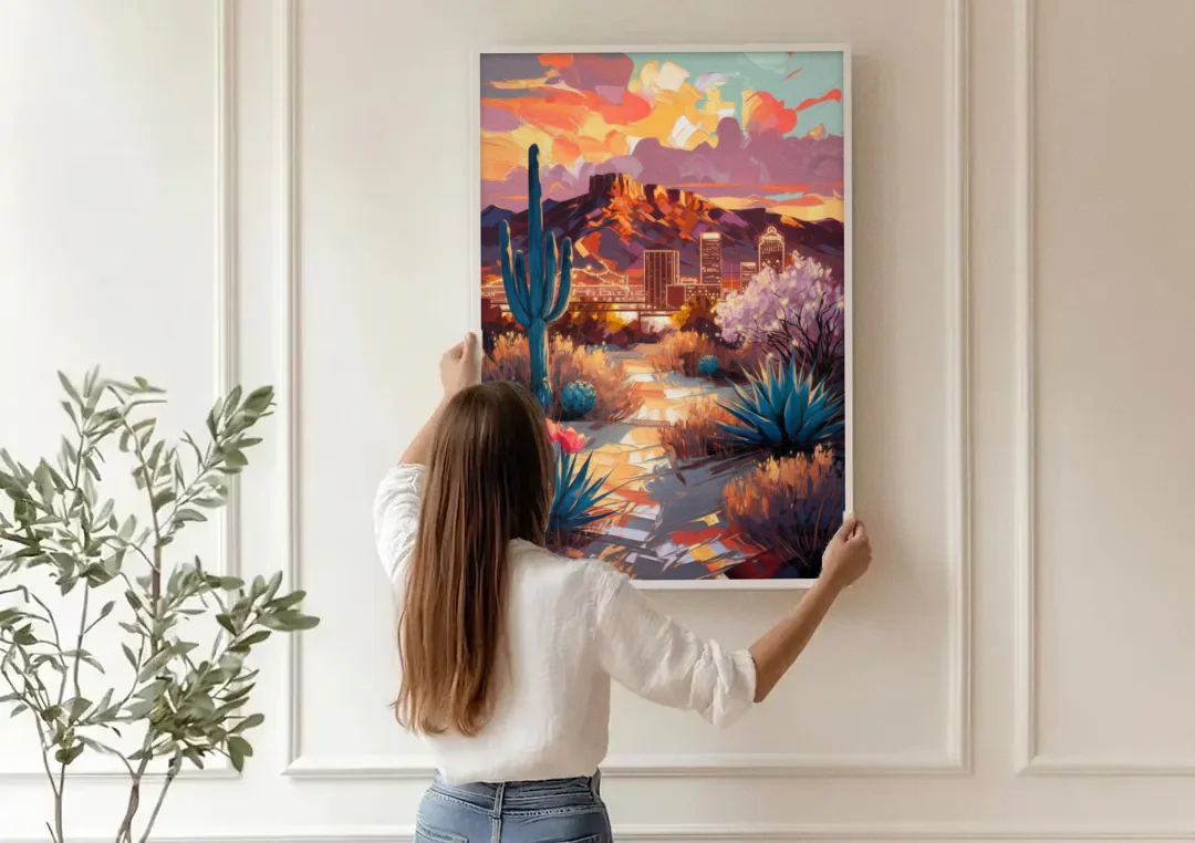 El Paso Cultural Heritage canvas wall art being hung on a paneled wall