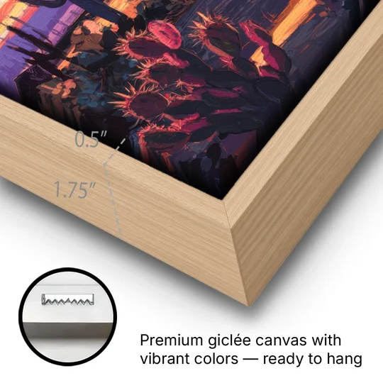 El Paso Desert Sunset - Oak Framed Canvas Wall Art - Gallery Wrap Corner