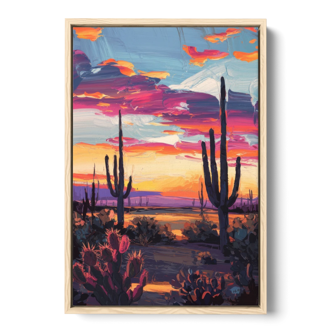 El Paso Desert Sunset - Oak Framed Canvas Wall Art - Front