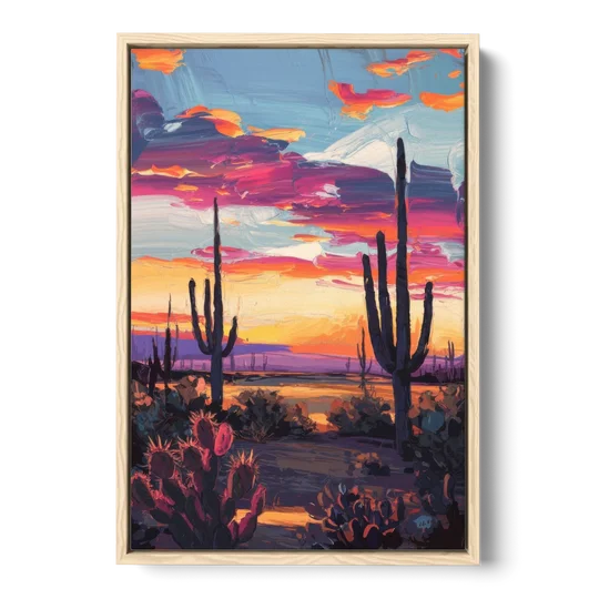 El Paso Desert Sunset - Oak Framed Canvas Wall Art - Front