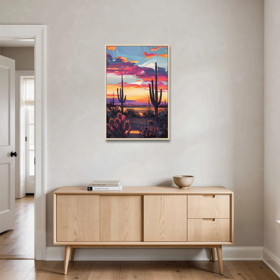 El Paso Desert Sunset - Oak Framed Canvas Wall Art - Coffee Table - 24x36