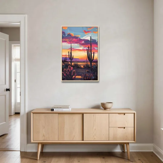 El Paso Desert Sunset - Oak Framed Canvas Wall Art - Coffee Table - 24x36
