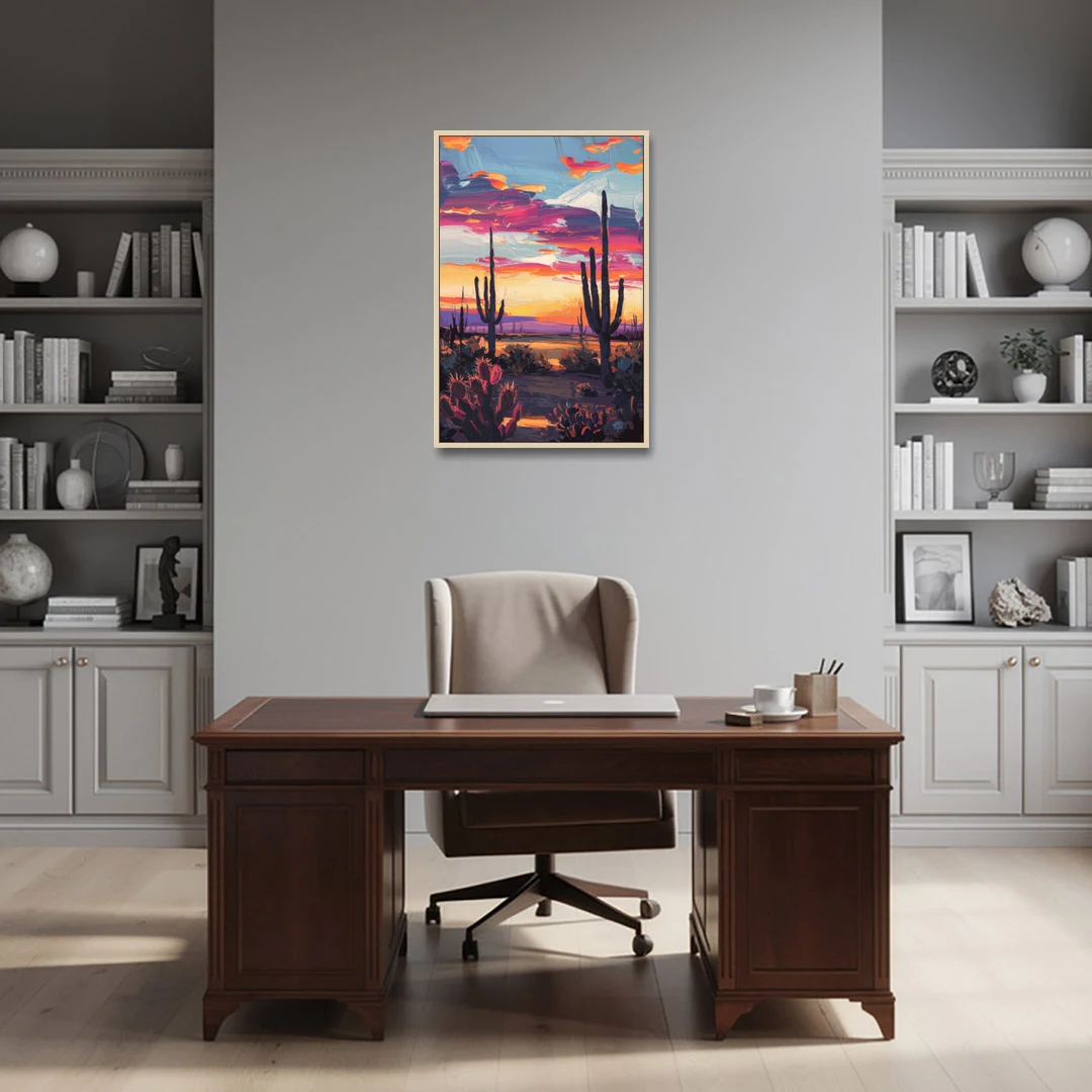 El Paso Desert Sunset - Oak Framed Canvas Wall Art - Office - 24x36