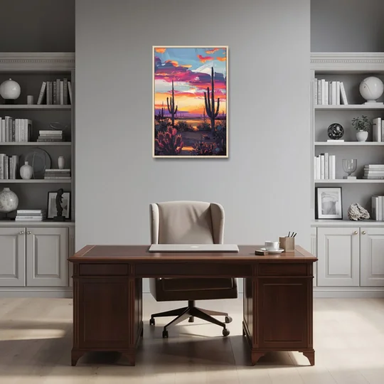 El Paso Desert Sunset - Oak Framed Canvas Wall Art - Office - 24x36