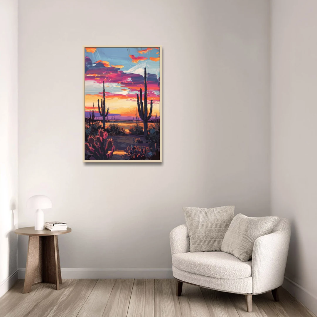 El Paso Desert Sunset - Oak Framed Canvas Wall Art - Sofa - 24x36