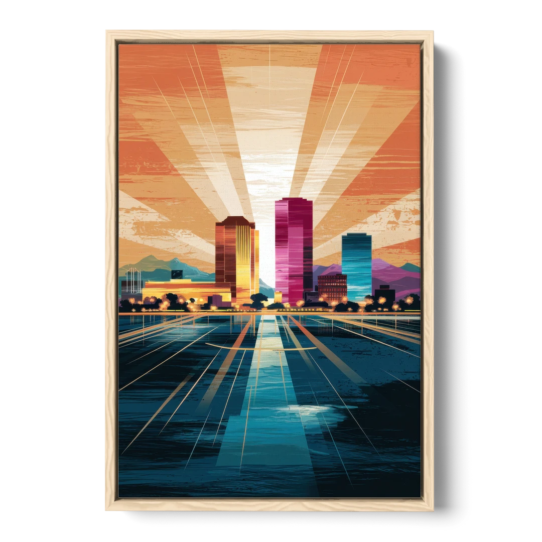 El Paso Downtown Vibes - Oak Framed Canvas Wall Art - Front