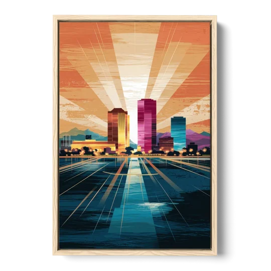 El Paso Downtown Vibes - Oak Framed Canvas Wall Art - Front