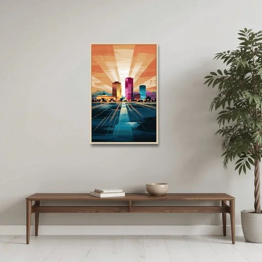 El Paso Downtown Vibes - Oak Framed Canvas Wall Art - Coffee Table - 24x36