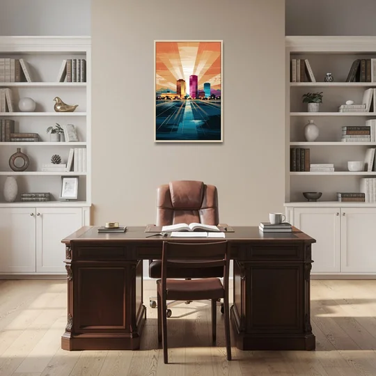 El Paso Downtown Vibes - Oak Framed Canvas Wall Art - Office - 24x36