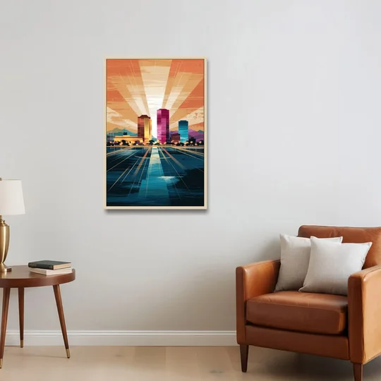 El Paso Downtown Vibes - Oak Framed Canvas Wall Art - Sofa - 24x36